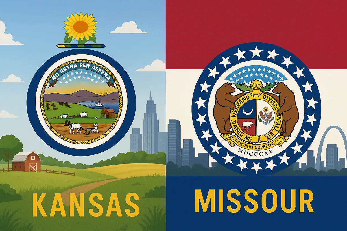 Missouri and Kansas flags representing the two-state district