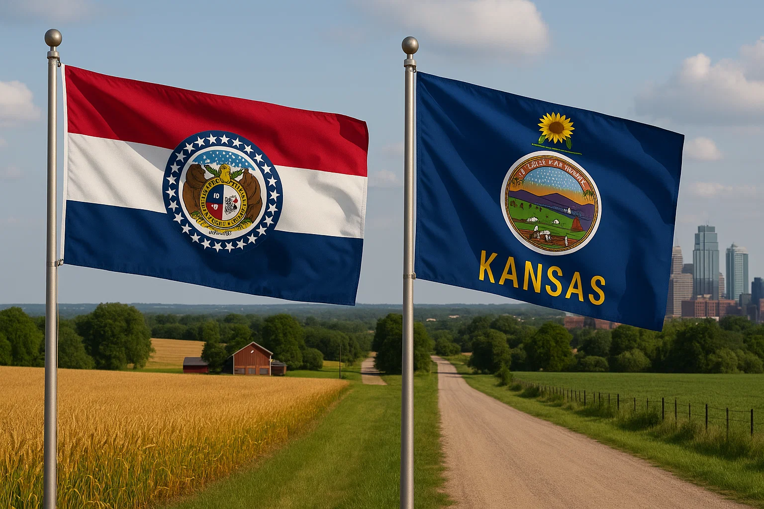CPUSA flag displayed alongside Missouri and Kansas flags